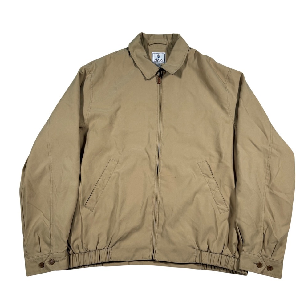 Peter Millar Harrington Jacket Mens XXL Tan Khaki Full Zip Pinstripe Lining